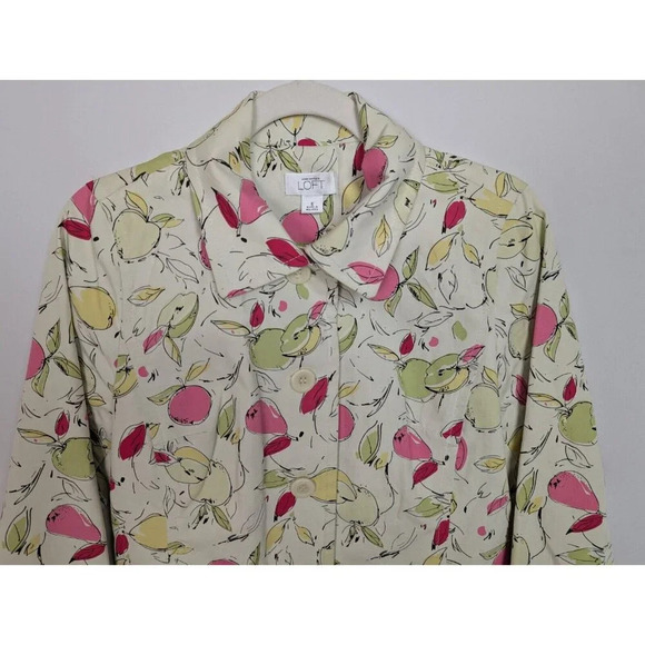 Ann Taylor LOFT Vintage Y2K S Fruit Print Apple Pear Trench Coat Jacket Cotton - Picture 3 of 13